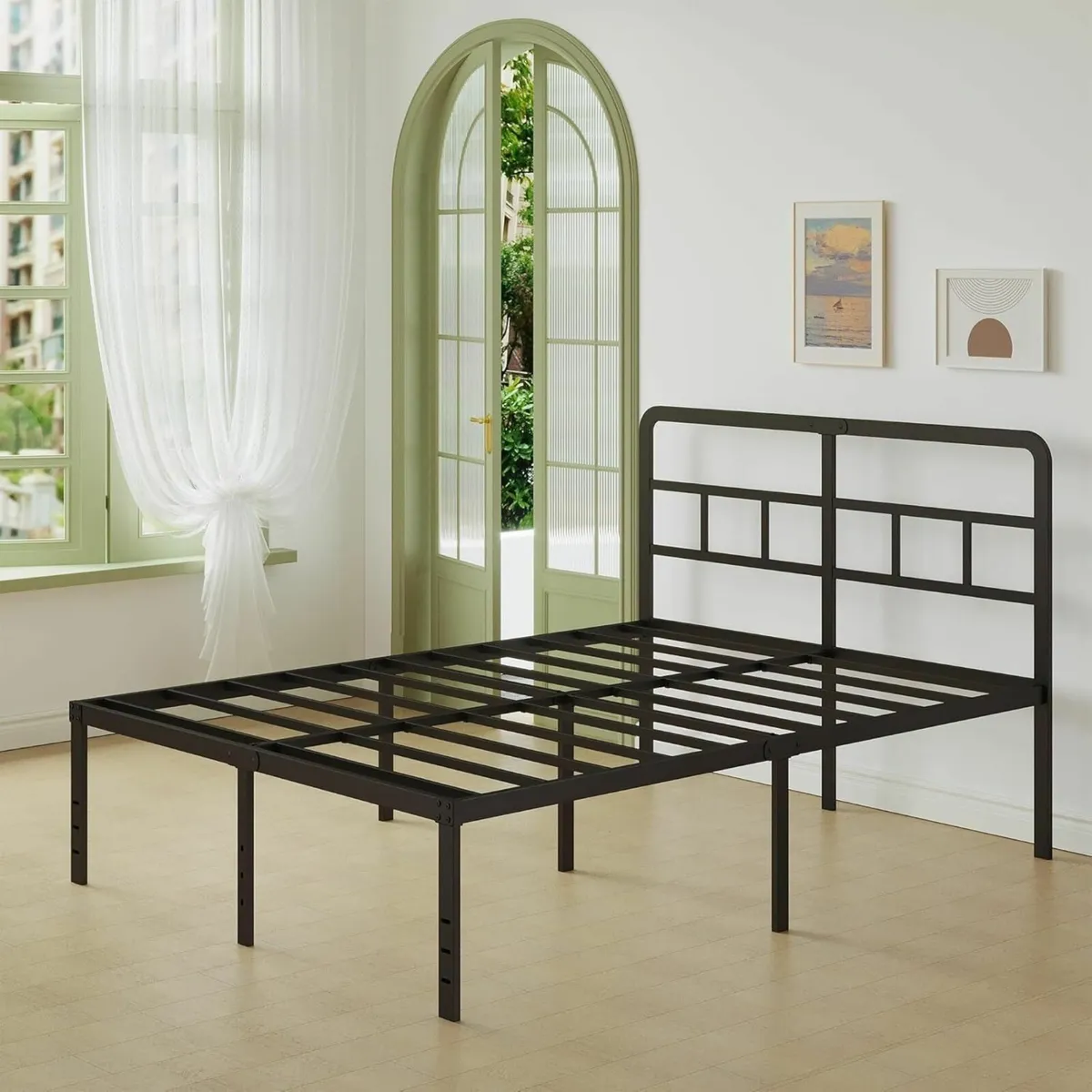 Black Double Bed Frame 4ft 6 with Curved Headboard - Image 3