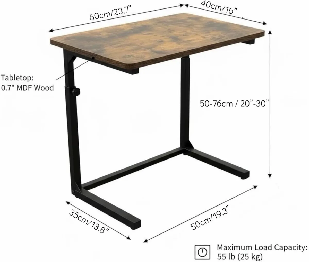 C-Shaped Sofa Side Table for Couch Bed Height - Image 2