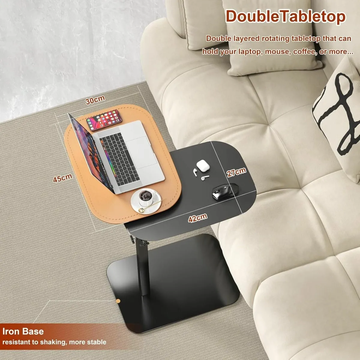 Adjustable Height C Shaped Side Table 360degreesSw - Image 3