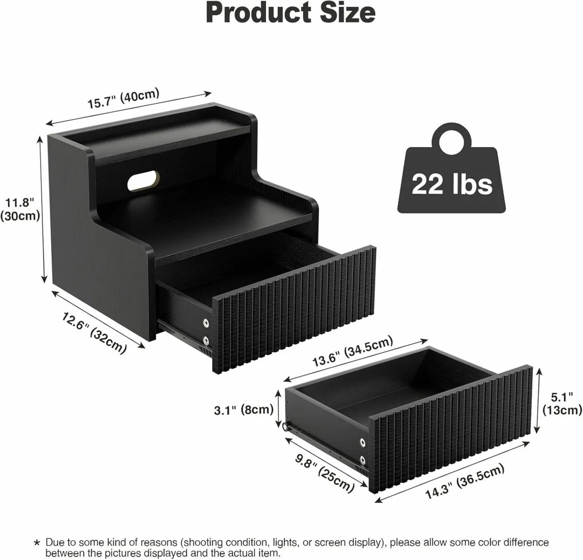 Floating Bedside Table Set of 2 Wooden Wall Mount - Image 2