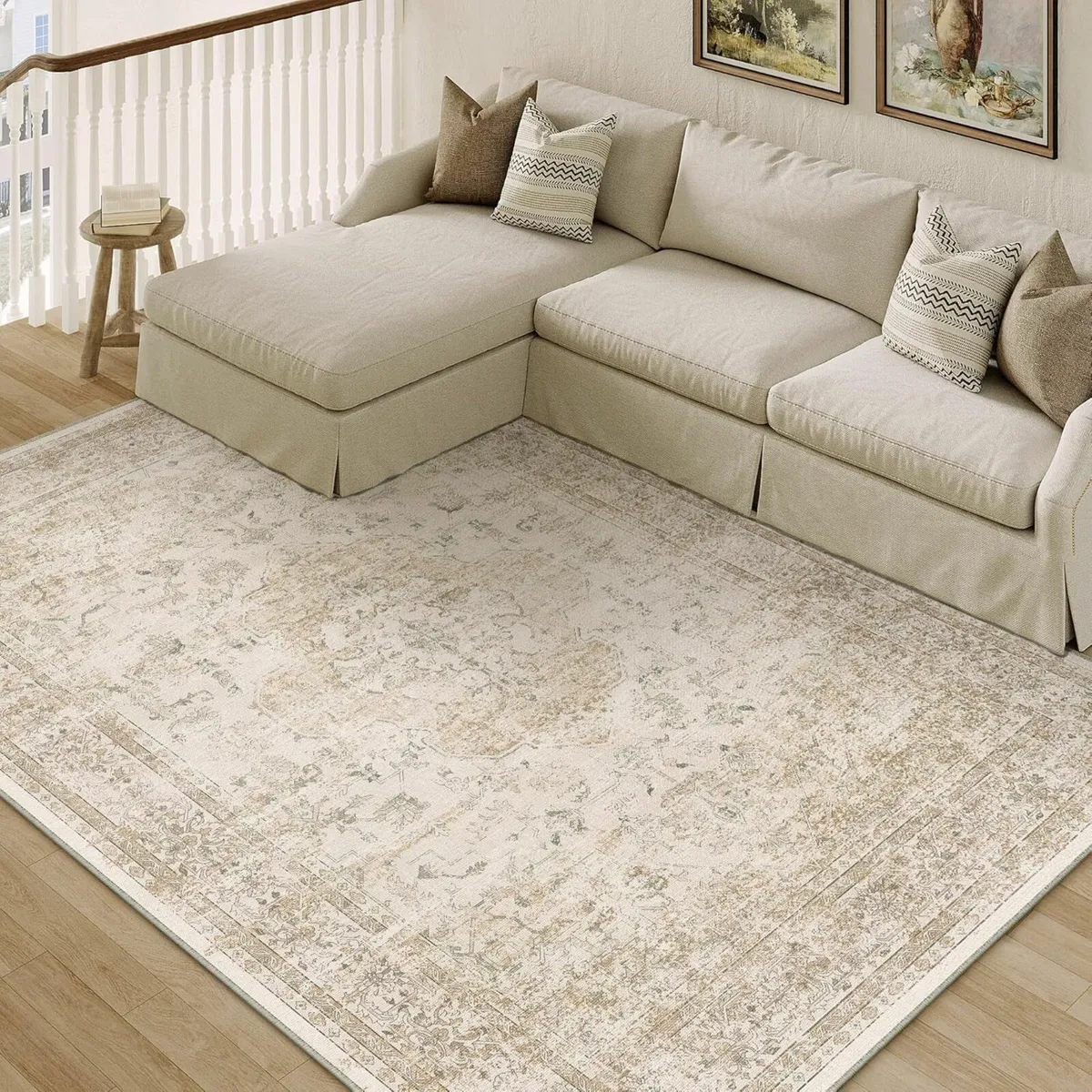 160x230cm Beige Vintage Washable Rugs for Bedroom - Image 1