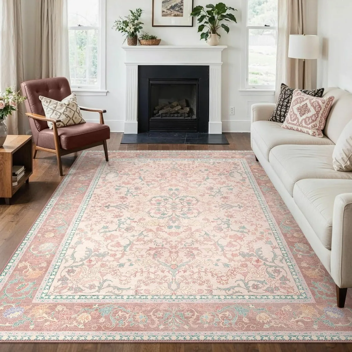 Rugs Living Room 160x230cm Large Washable Pink - Image 1