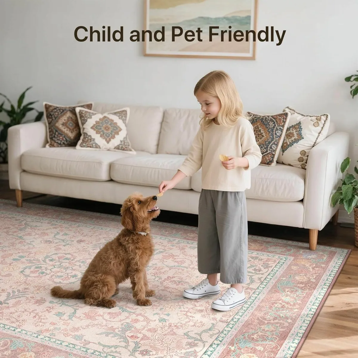 Rugs Living Room 160x230cm Large Washable Pink - Image 2