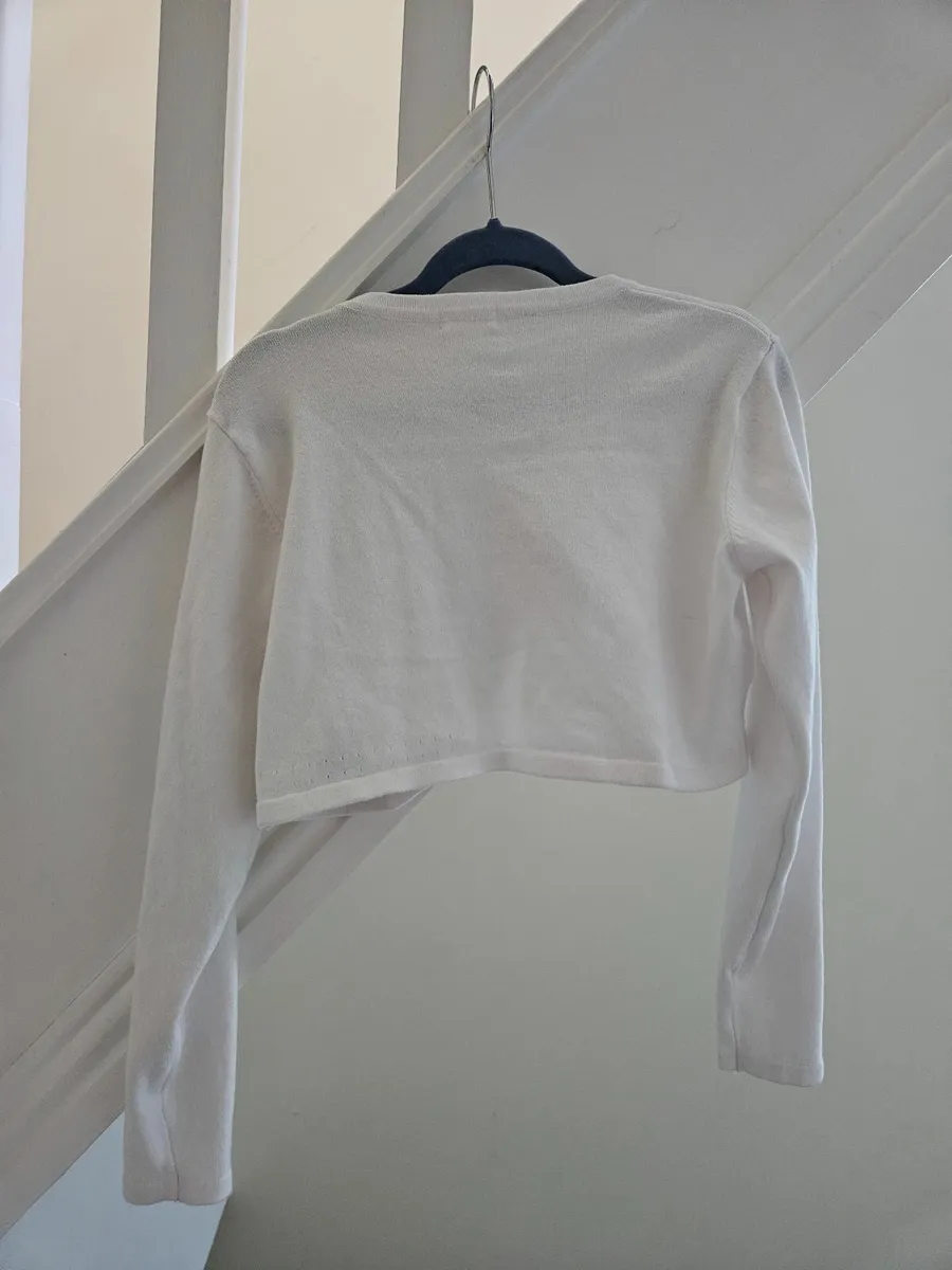 Girls White Cardigan Age 7 - Image 2