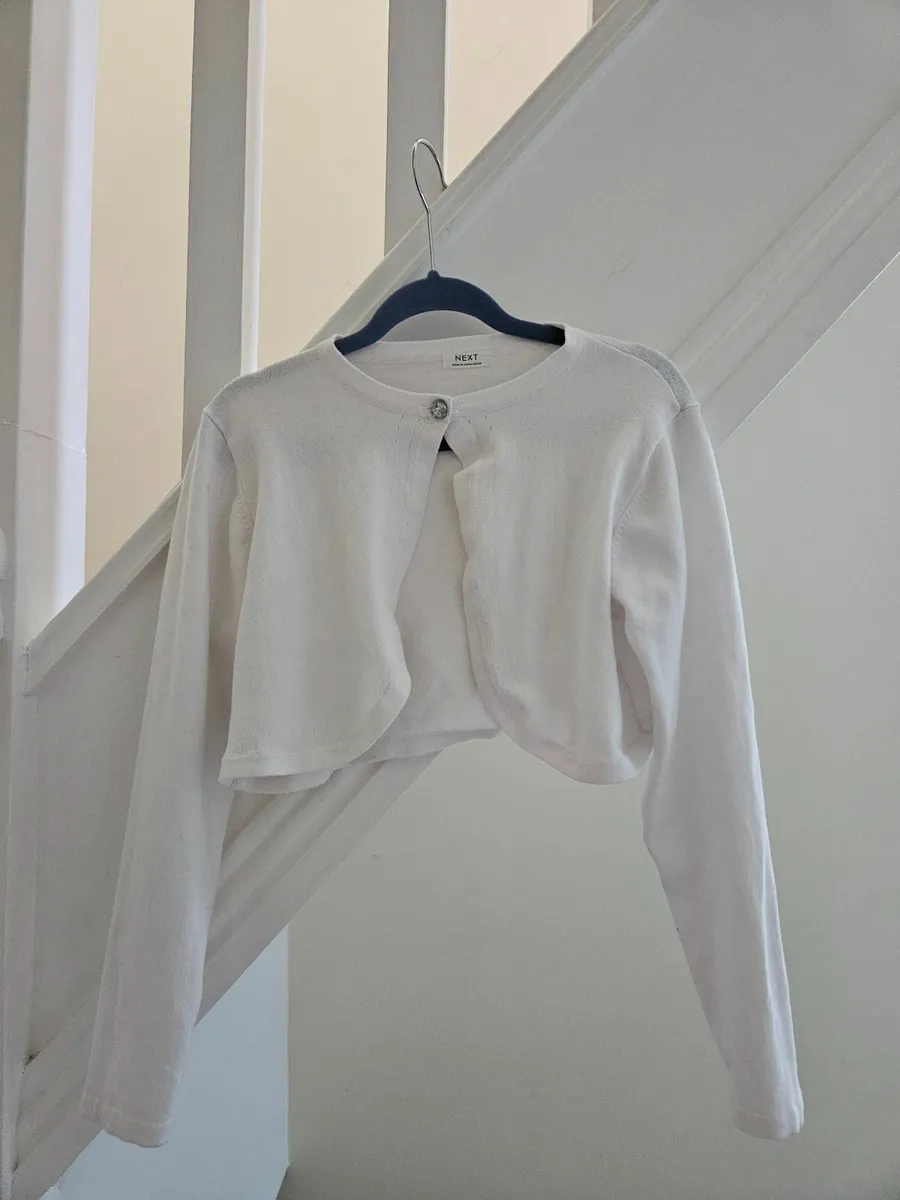 Girls White Cardigan Age 7 - Image 1
