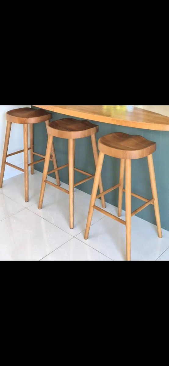 Oak Kitchen stools x 3 - Image 3