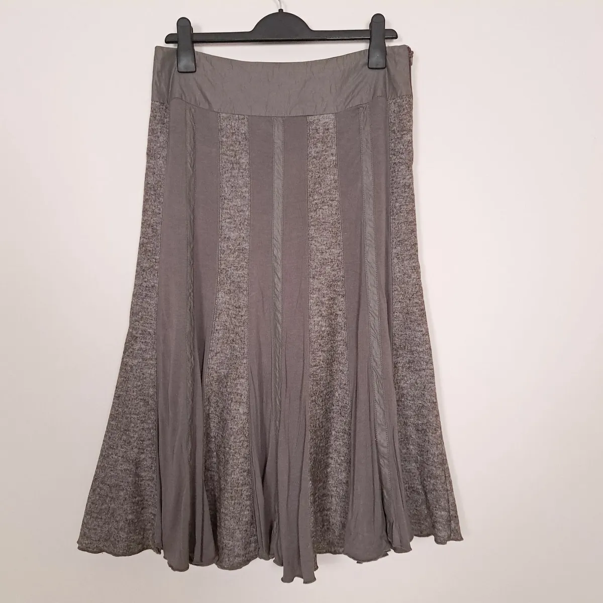 KapaluaTaupe Brown Paneled A-Line Midi Skirt 12UK - Image 1