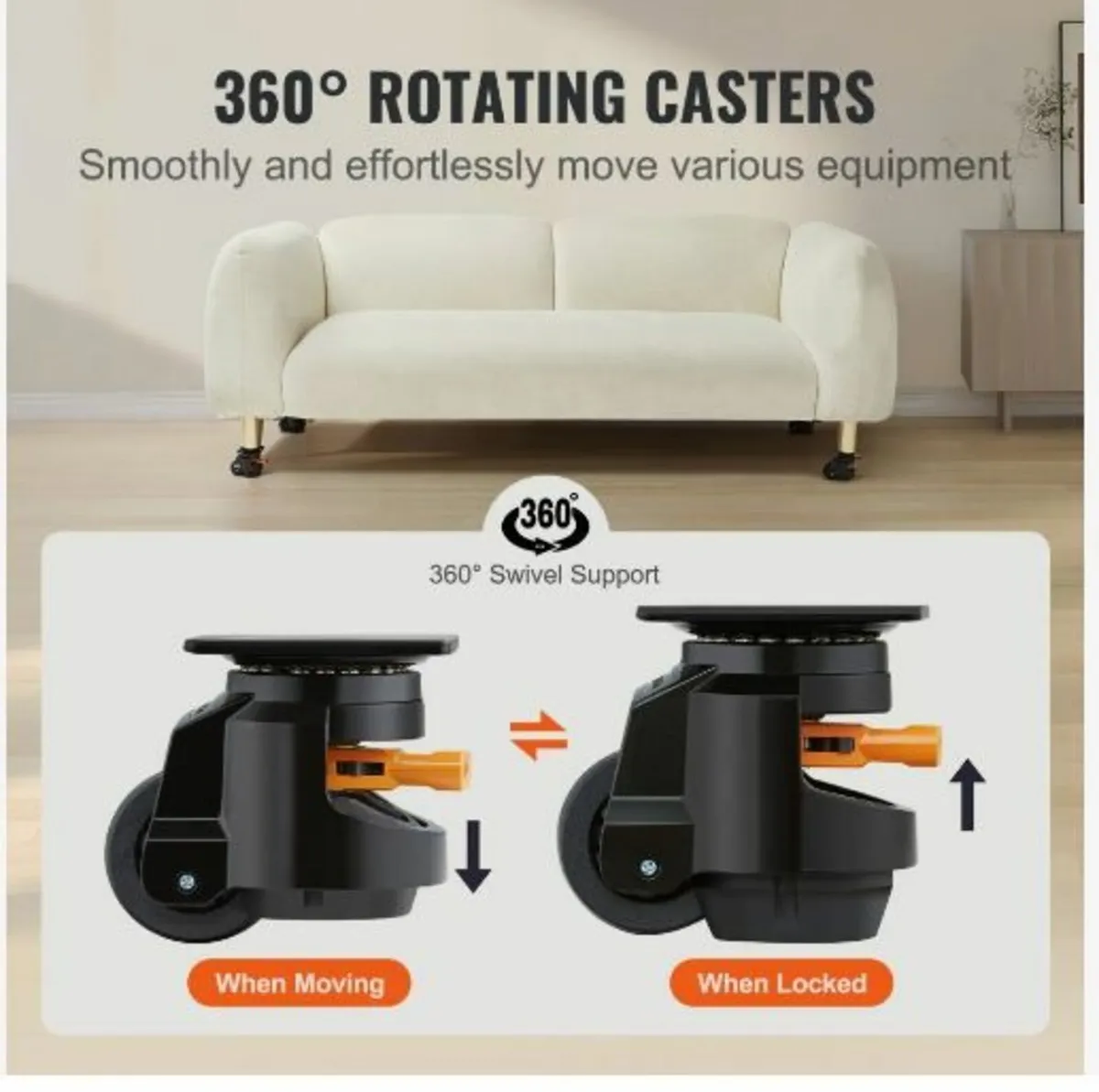 360 Degree Swivel Caster Wheels, Adjustable - Image 4