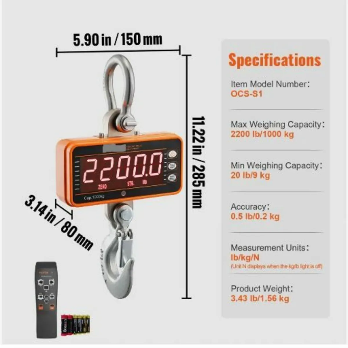 Digital Crane Scale, 2200 lbs/1000 kg - Image 4