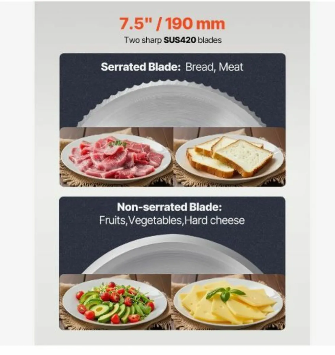 Meat Slicer, 7.5 inch Electric Deli Food Slicer - Image 3