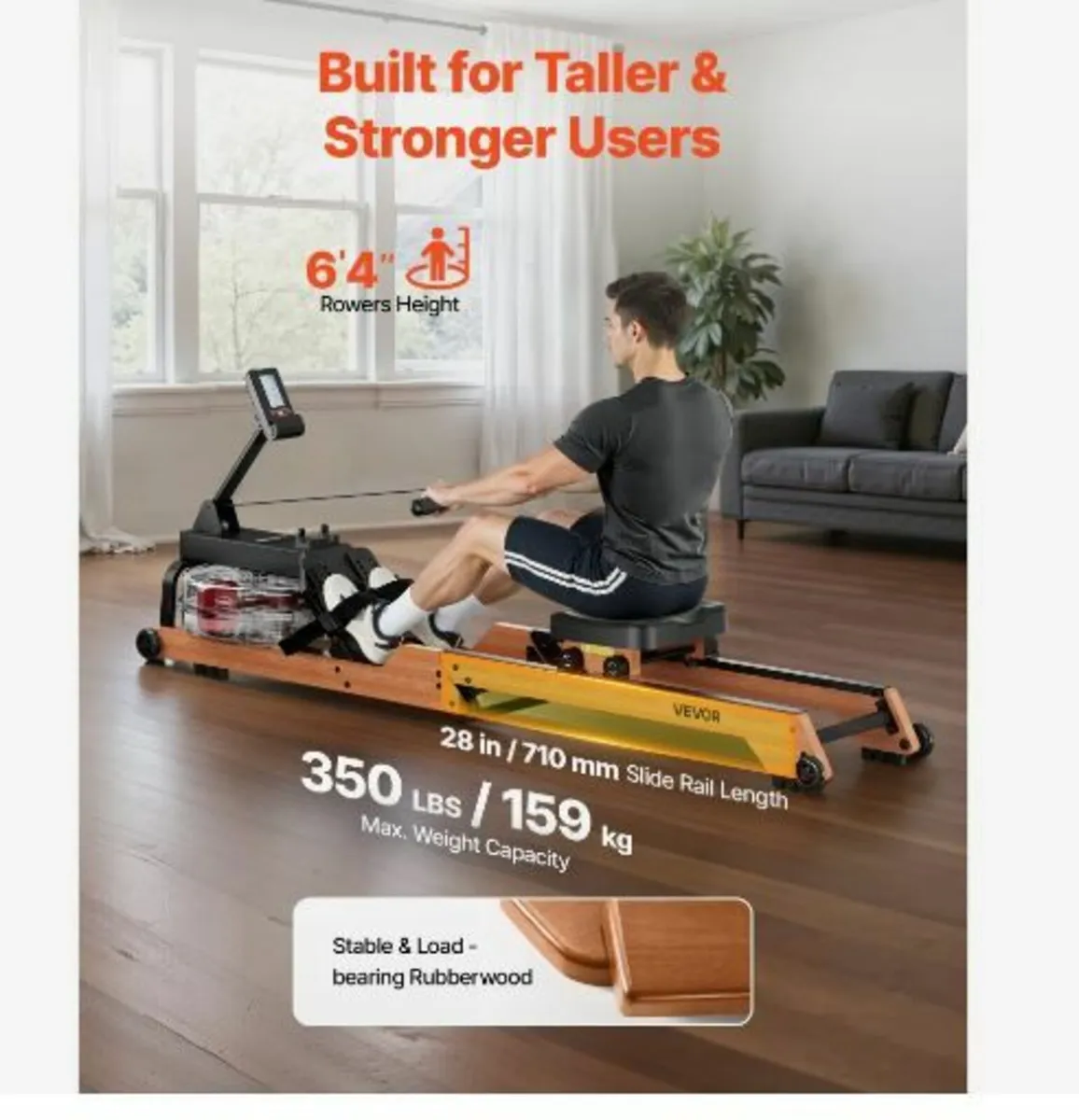 Water Rowing Machine, 6-Level - Image 2