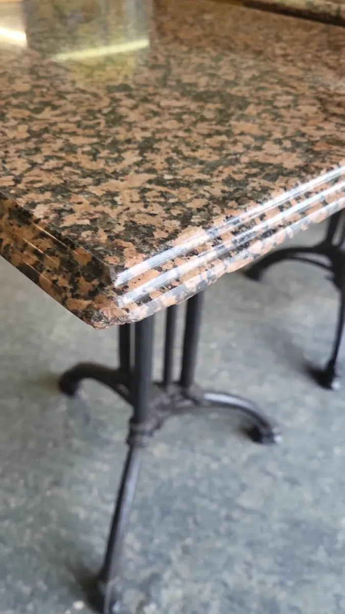 Pair vintage granite top cast base tables - Image 2