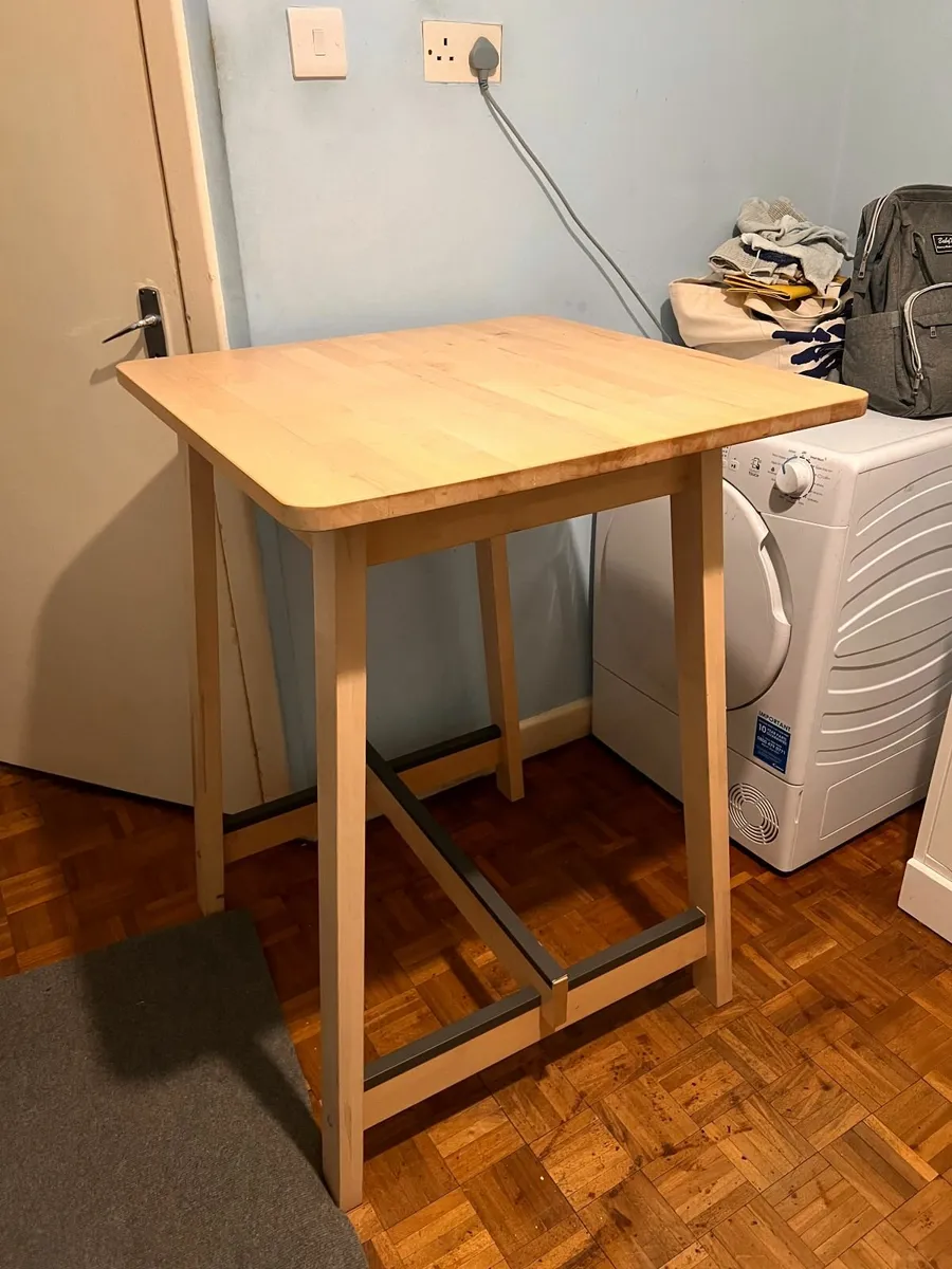 High Breakfast Table w/3 Grey Cushioned Bar Stools - Image 1