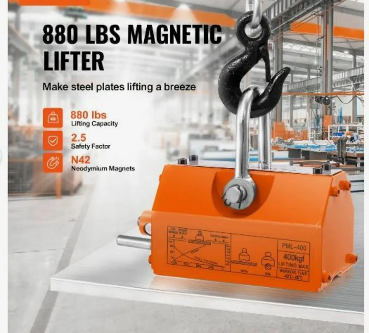 Magnetic Lifter, 880 lbs/400 kg Pulling Capacity - Image 1