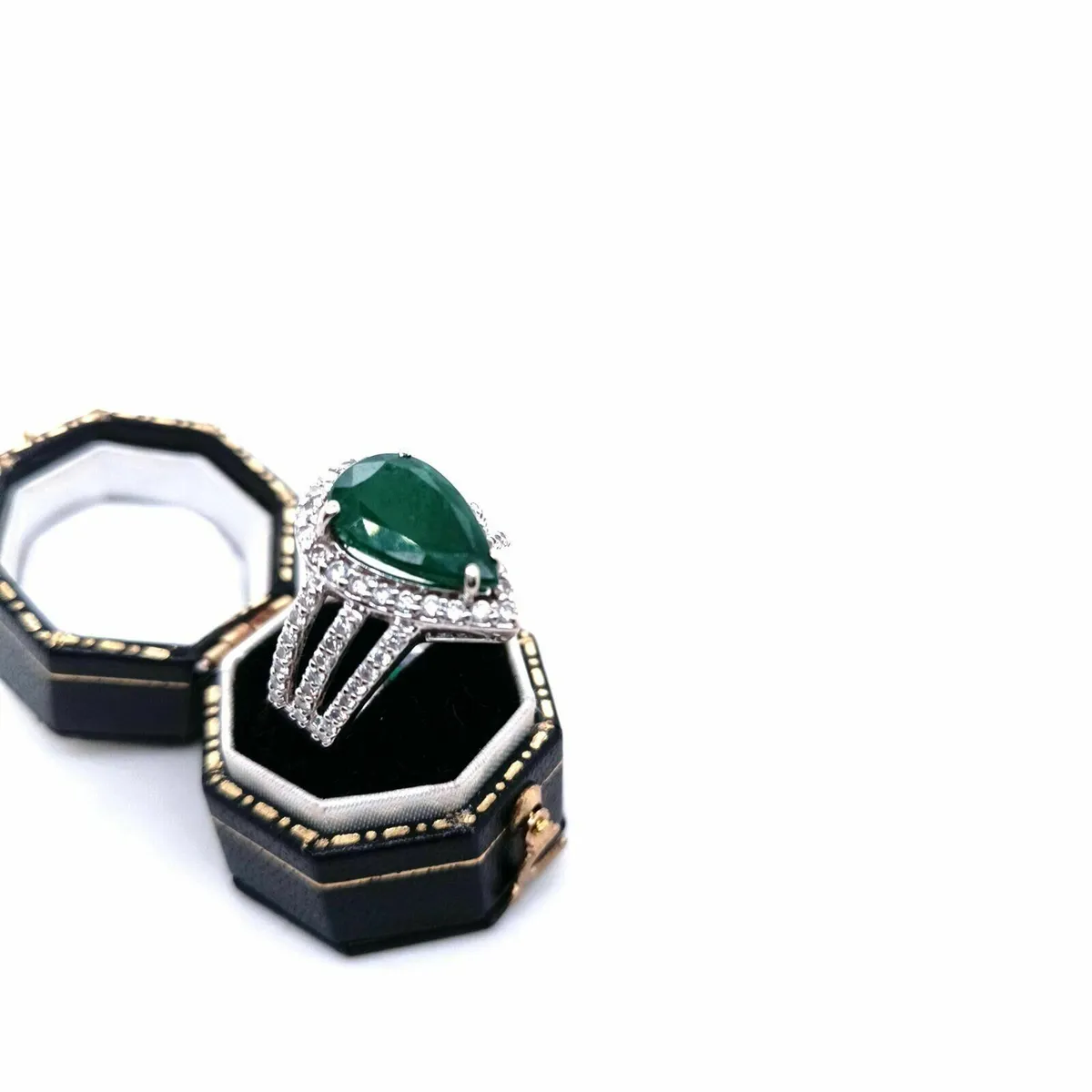 Pear Shape Emerald & Diamond Ring, 14k Gold - Image 2