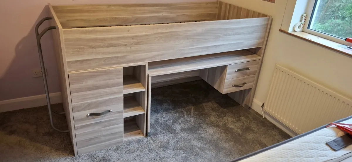 Mezzanine bed with integrated wardrobe and desk - Image 1