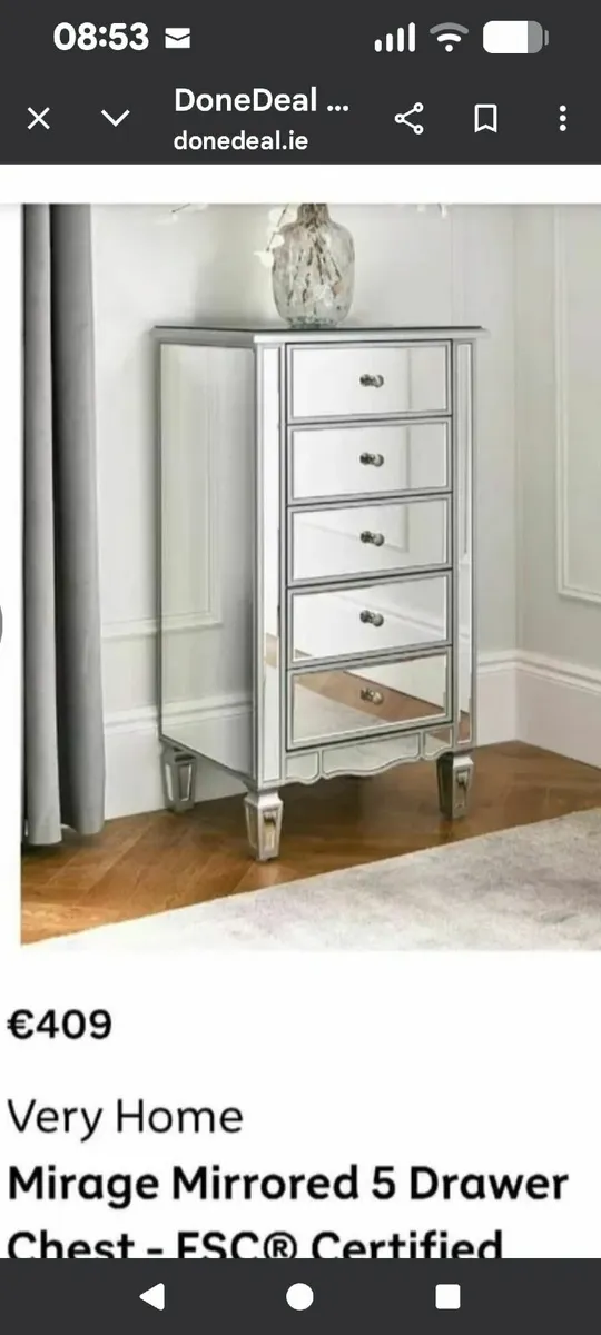 Set of 2 Bedroom Mirrored chest of drawers in exc - Image 4