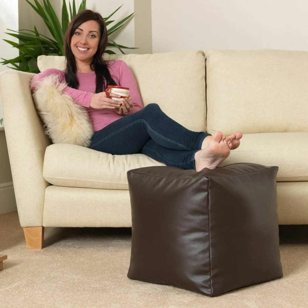 Medium Brown Ottoman Bean Bag Chair Cover Only - Image 4