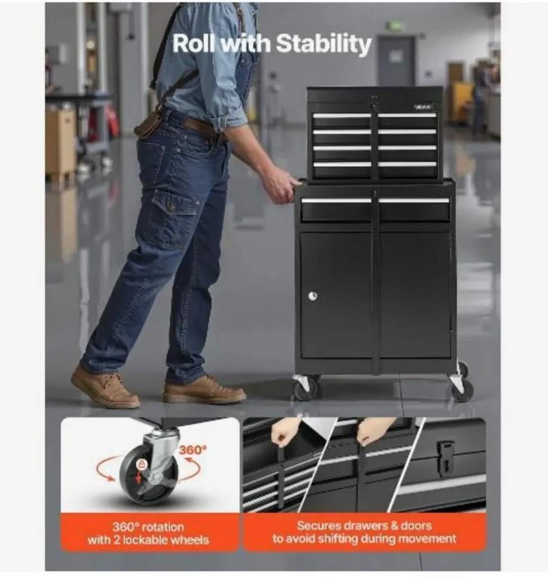 Rolling Tool Chest, 2-in-1 Design, 5 Drawers Tool - Image 4