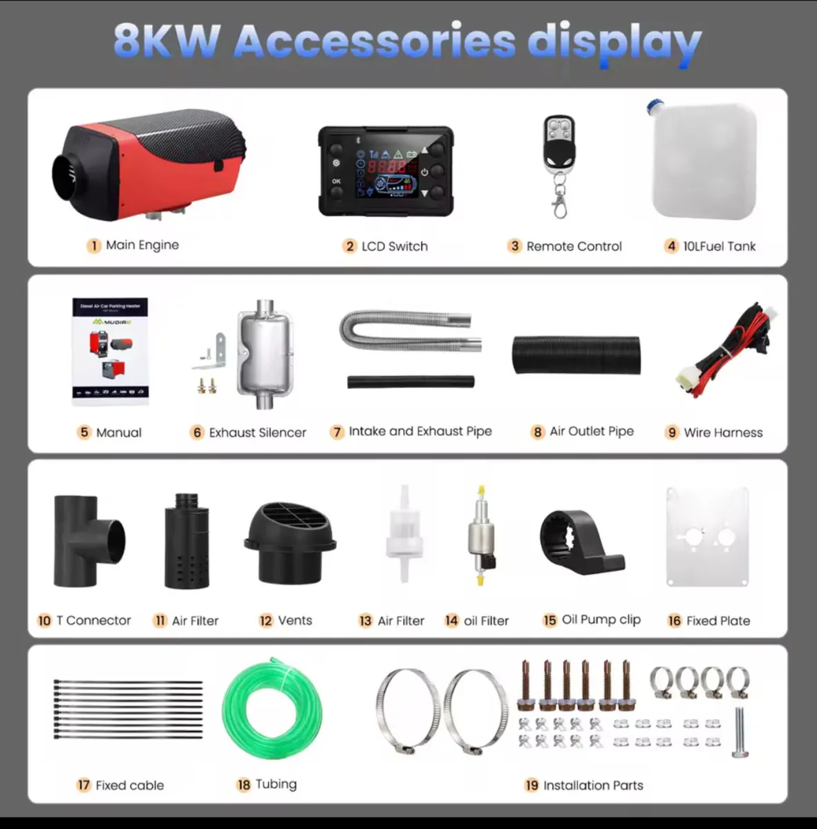 8KW Diesel Heater 10L 12V 24V kit - Image 1