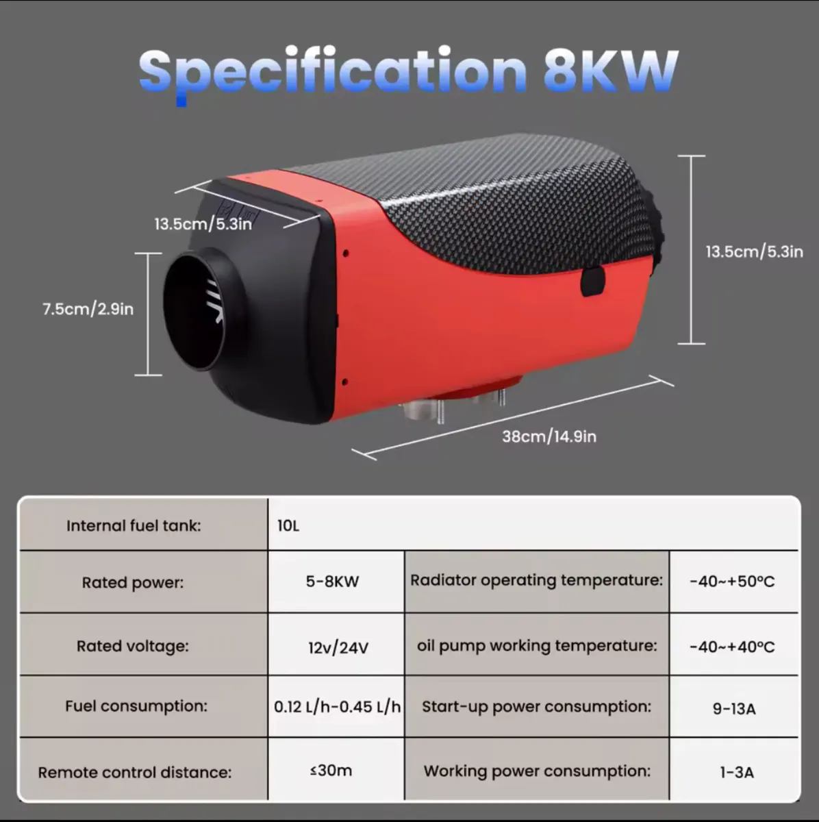8KW Diesel Heater 10L 12V 24V kit - Image 2