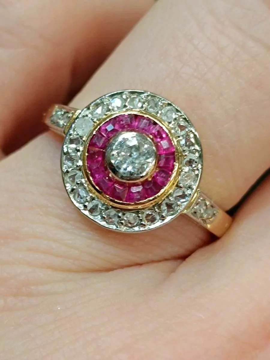 Antique Art Deco Ruby & Diamond Ring 18k Gold - Image 4
