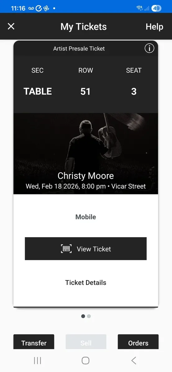 2 x Christy Moore Tickets for Wed 18th Feb 2026
