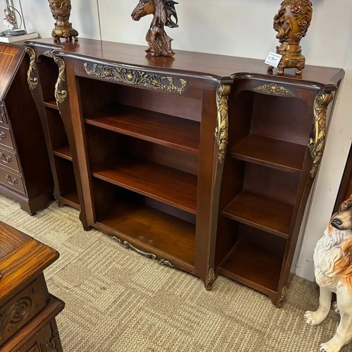 Gorgeous mahogany open bookcase with brass mount d