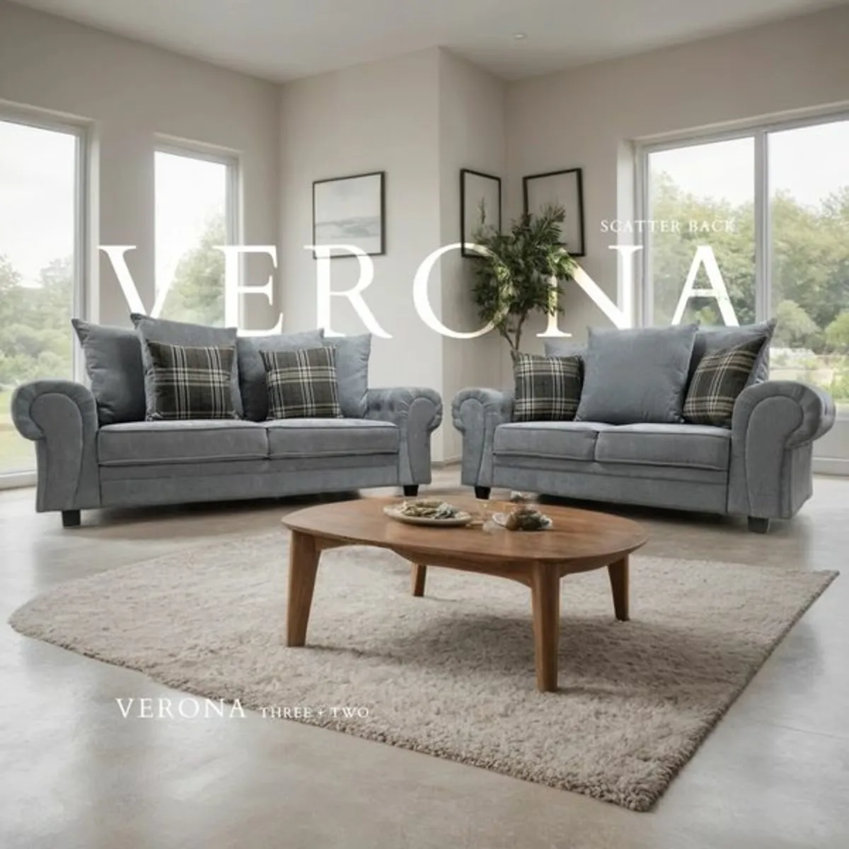Verona 3+2+1 Grey Fabric Sofa + Matching Footstool - Image 2
