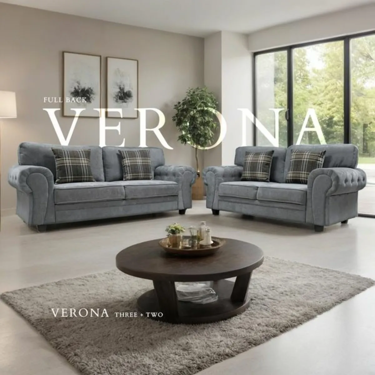 Verona 3+2+1 Grey Fabric Sofa + Matching Footstool - Image 4