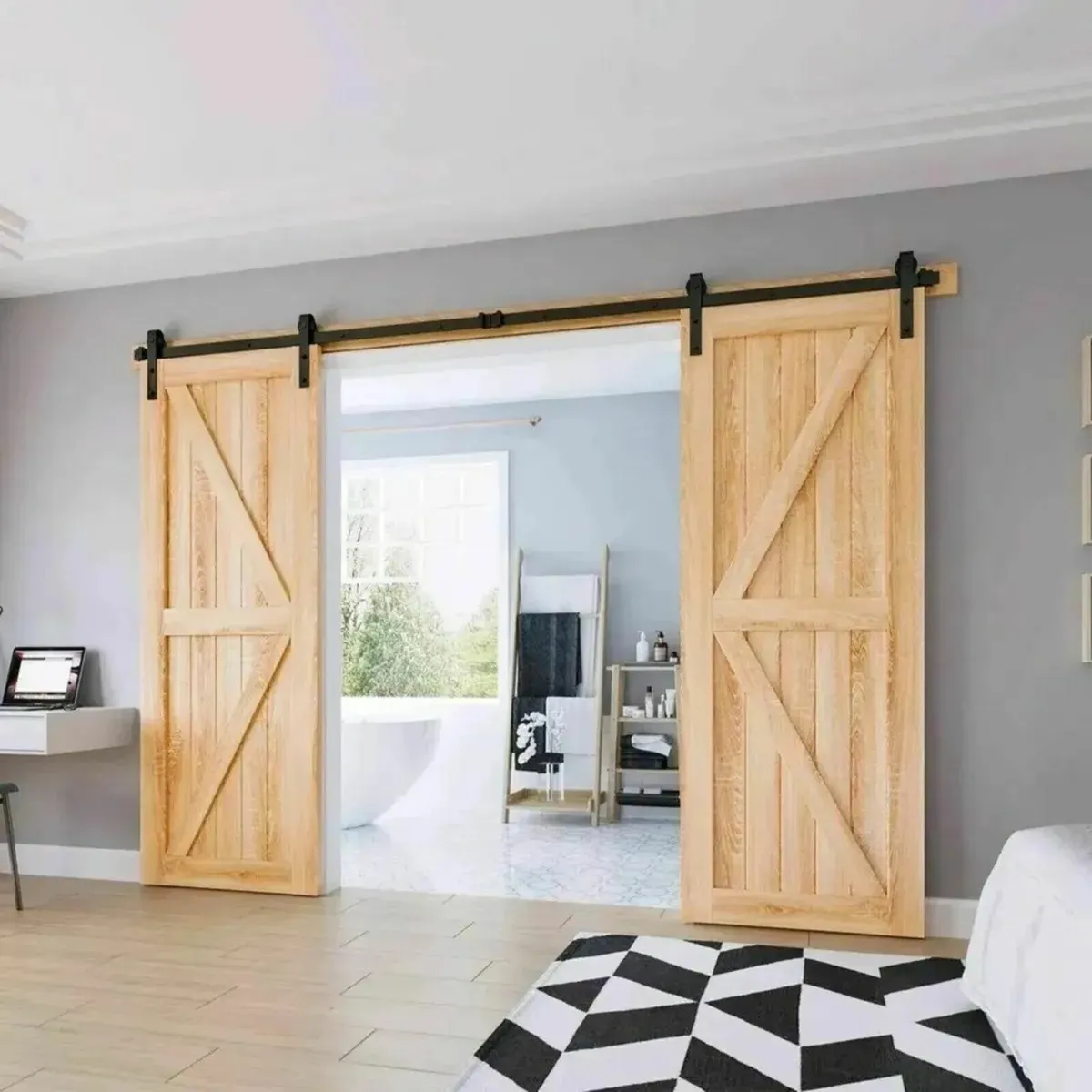 10FT J-Shape Double Sliding Barn Door Hardware Kit - Image 1