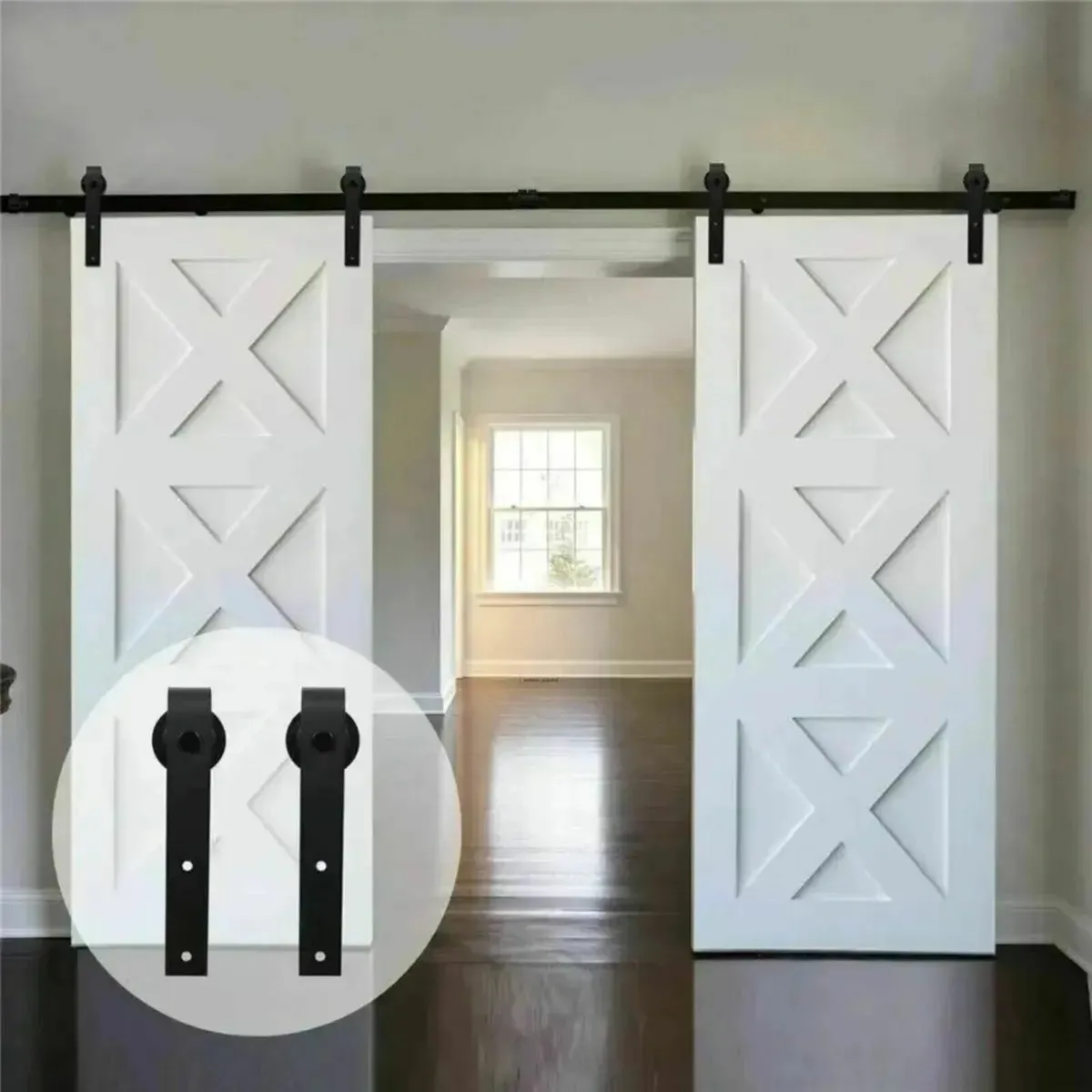10FT J-Shape Double Sliding Barn Door Hardware Kit - Image 2
