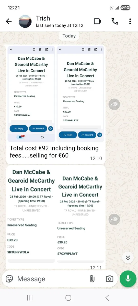 Concert tickets Dave mc Cabe & Gearoid mc carthy - Image 1