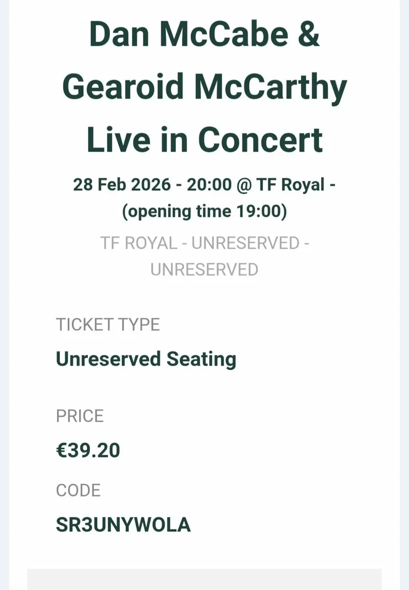 Concert tickets Dave mc Cabe & Gearoid mc carthy - Image 2