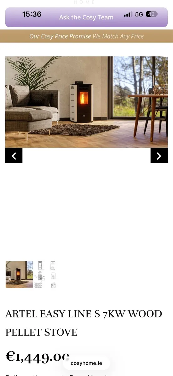 Artel 7kw pellet stove