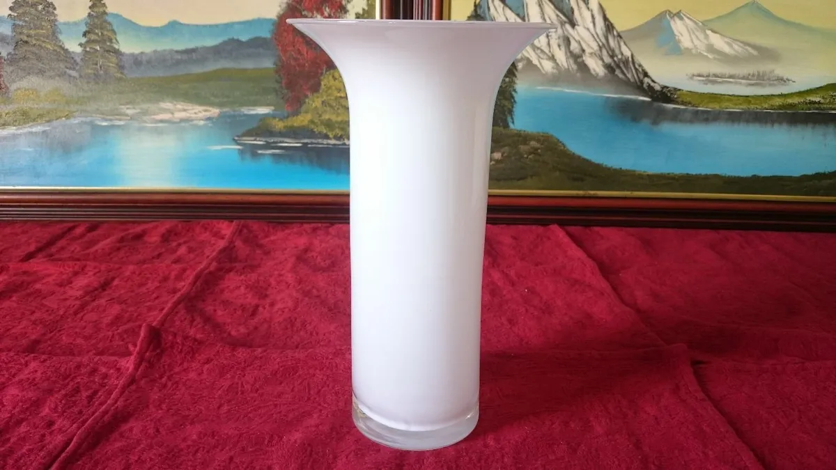 Large 10.5 Inches Tall Milky White Glass Vase - Image 3