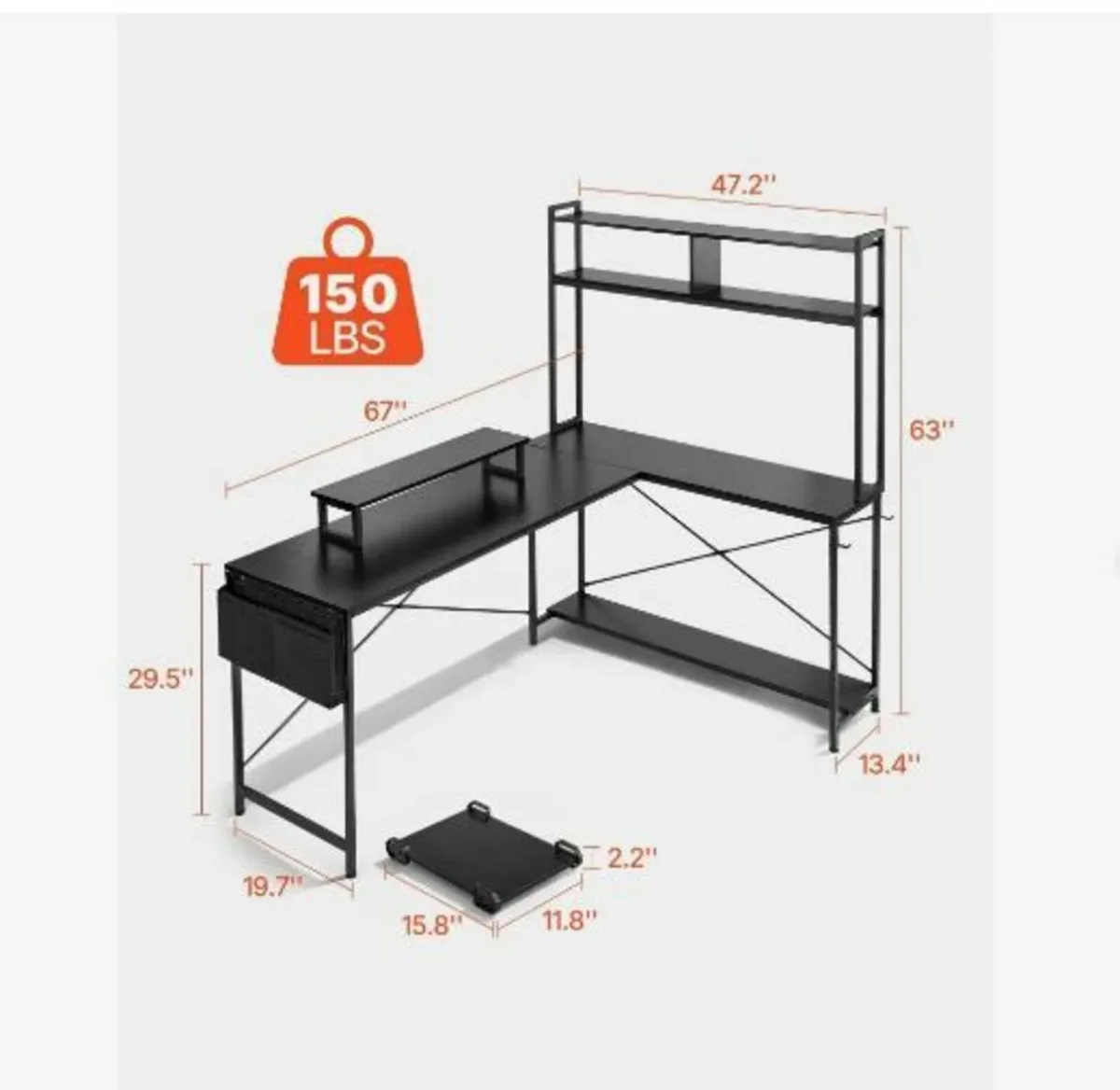 L-Shaped Computer Desk, 1.7m Reversible - Image 2