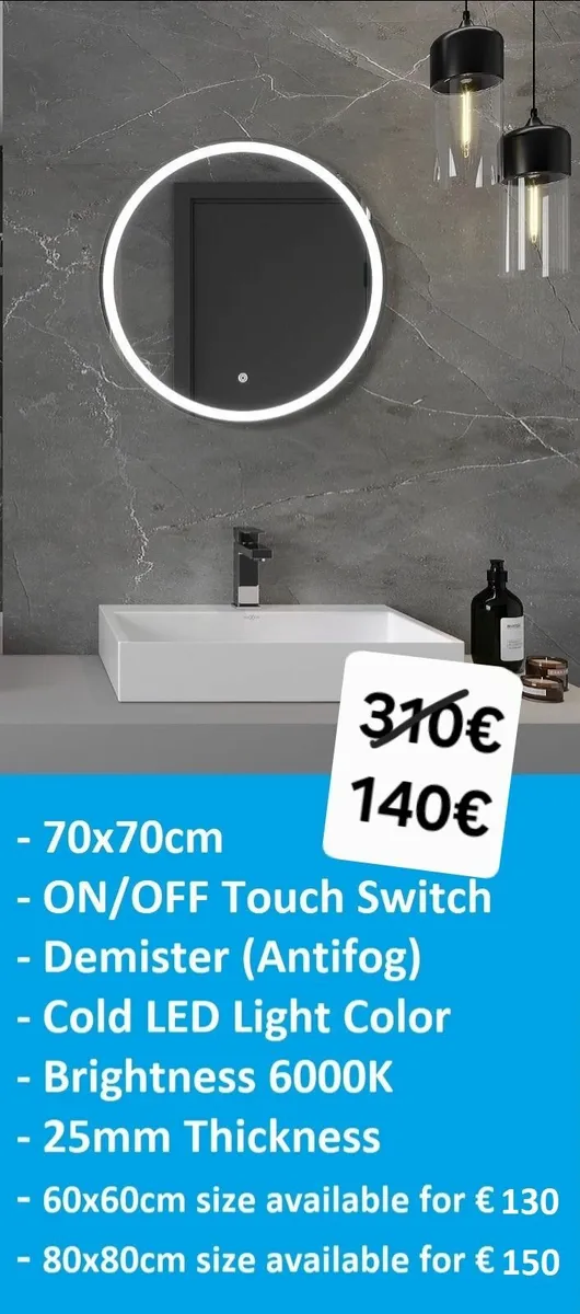 LED Bathroom Mirror Antifog Cool LED Light - Image 2