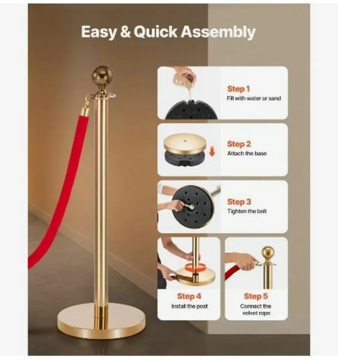 Stanchion Post, 6 Pcs Crowd Control Barrier Set - Image 1