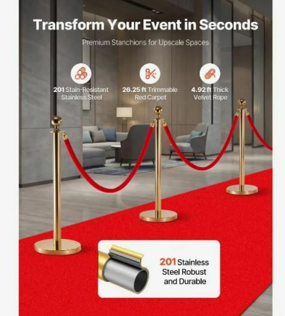 Stanchion Post, 6 Pcs Crowd Control Barrier Set - Image 2