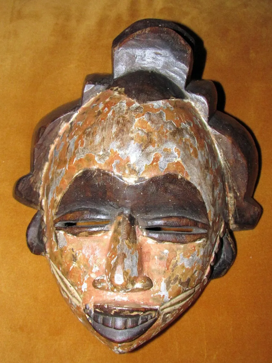 Pair: Traditional African Hand-Carved Wooden Masks - Image 2