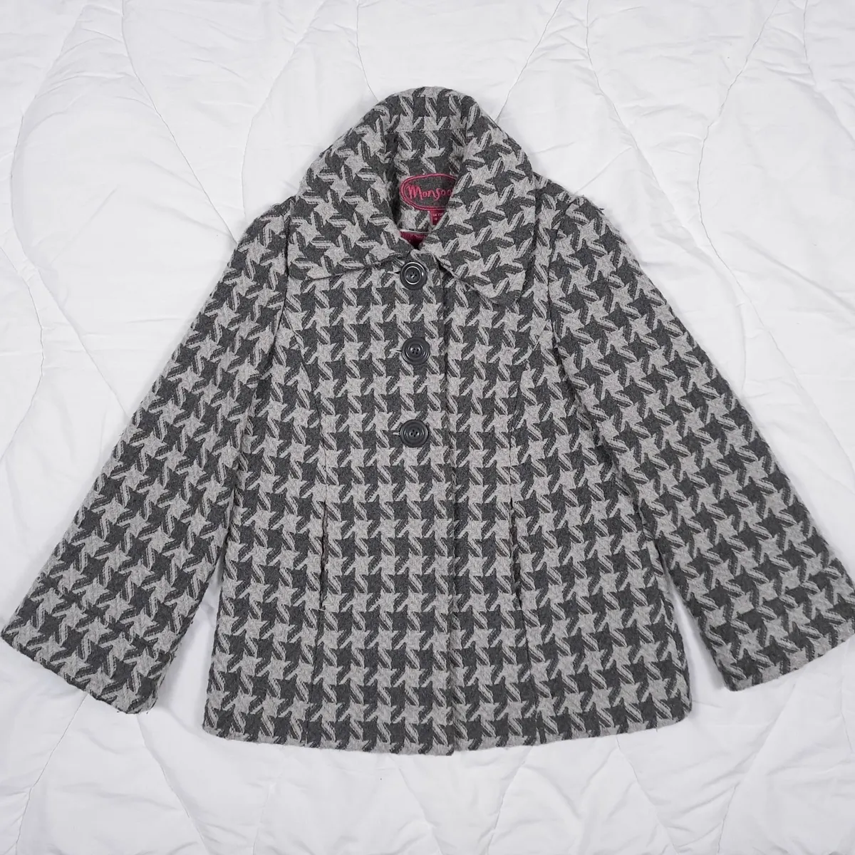 Monsoon Grey Houndstooth Wool Short Coat 10UK/38EU - Image 1