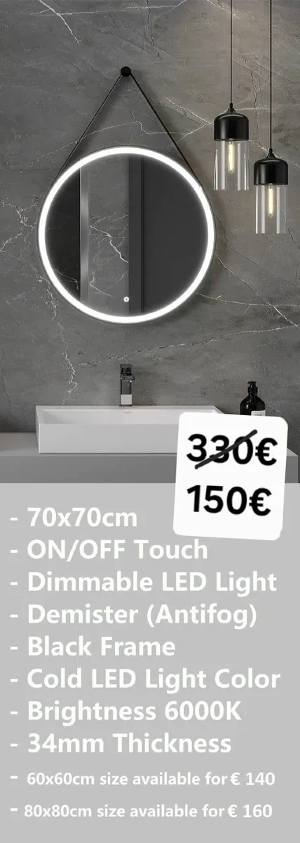 LED Bathroom Mirror Defogger Fog Free 70cm - Image 2