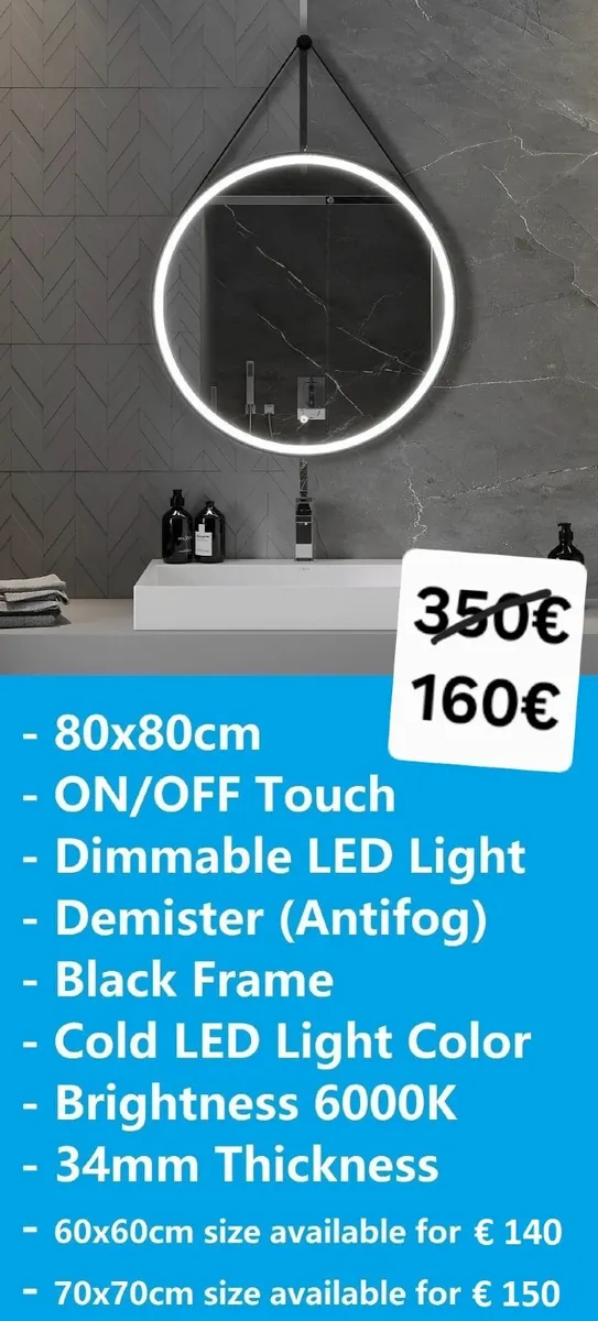 LED Bathroom Mirror 80cm Fog Free - Image 1