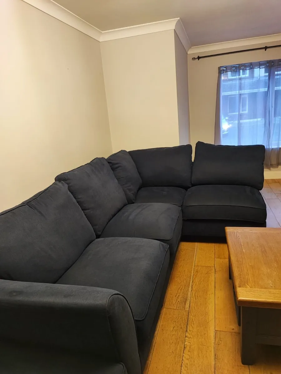 Navy L Shaped Couch & Footstool - Image 1