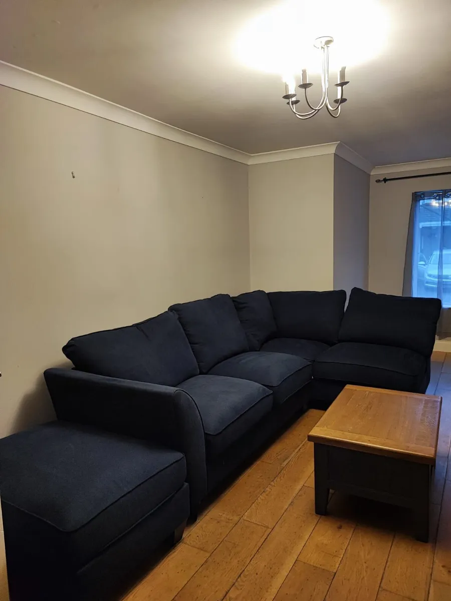 Navy L Shaped Couch & Footstool - Image 4