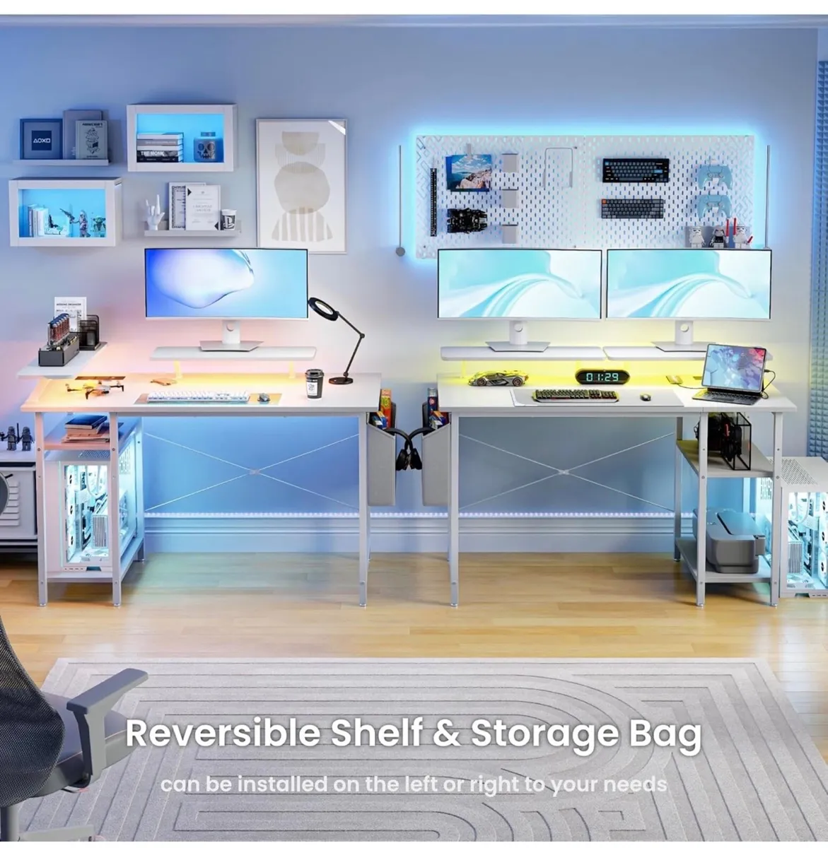 Gaming Desk with LED Lights & Power Outlets, Rever - Image 2