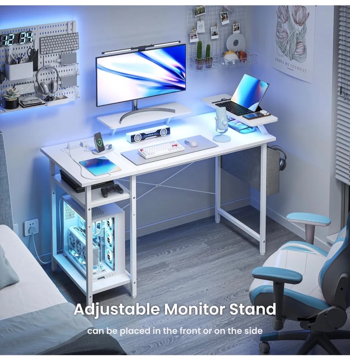 Gaming Desk with LED Lights & Power Outlets, Rever - Image 1