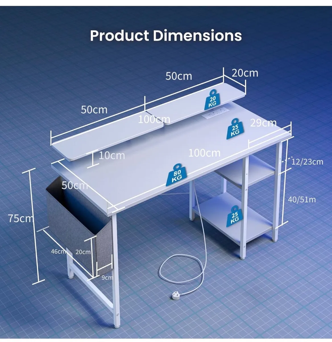 Gaming Desk with LED Lights & Power Outlets, Rever - Image 2