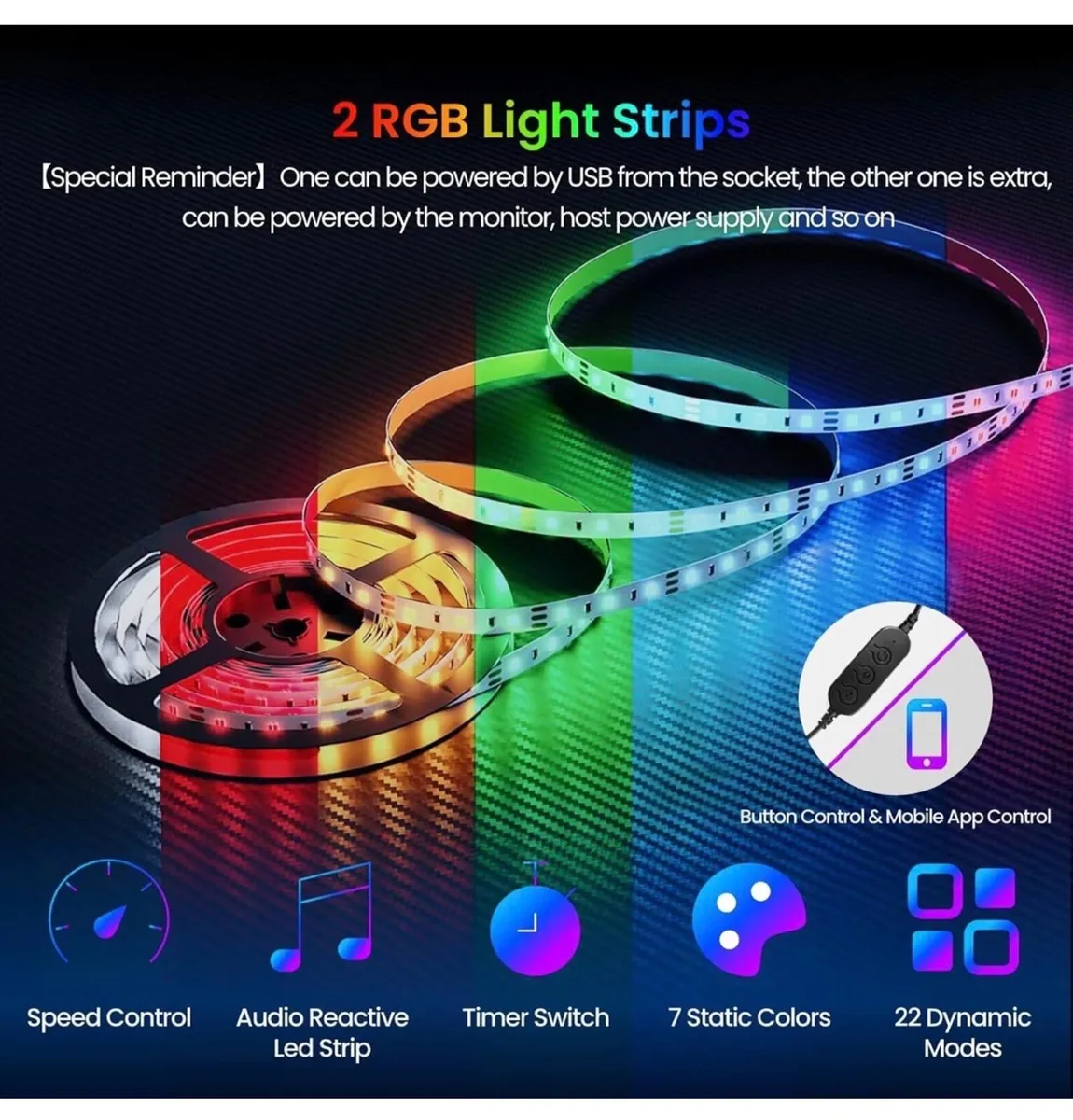 Gaming Desk with LED Lights & Power Outlets, Rever - Image 3